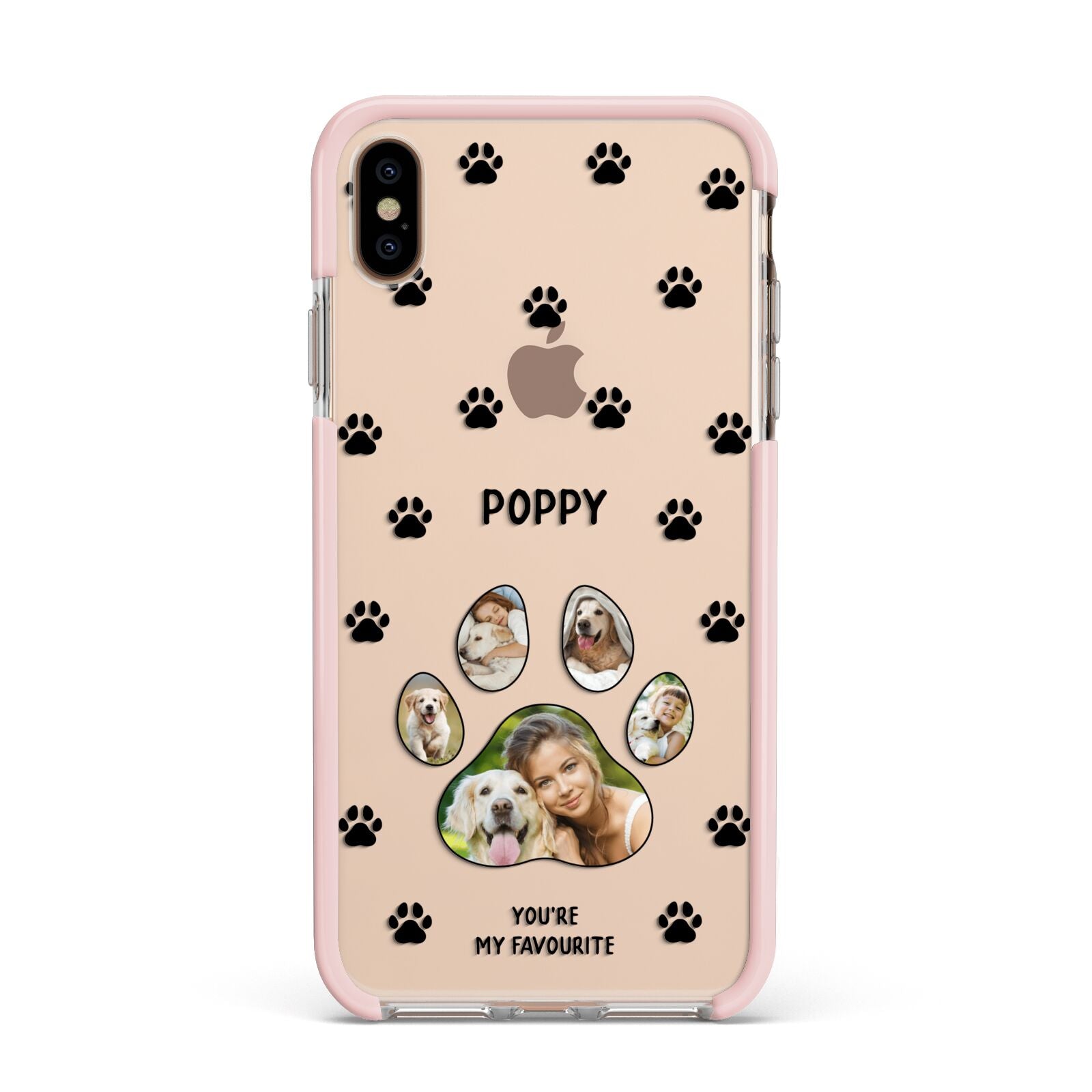 Favourite Dog Photos Personalised Apple iPhone Xs Max Impact Case Pink Edge on Gold Phone