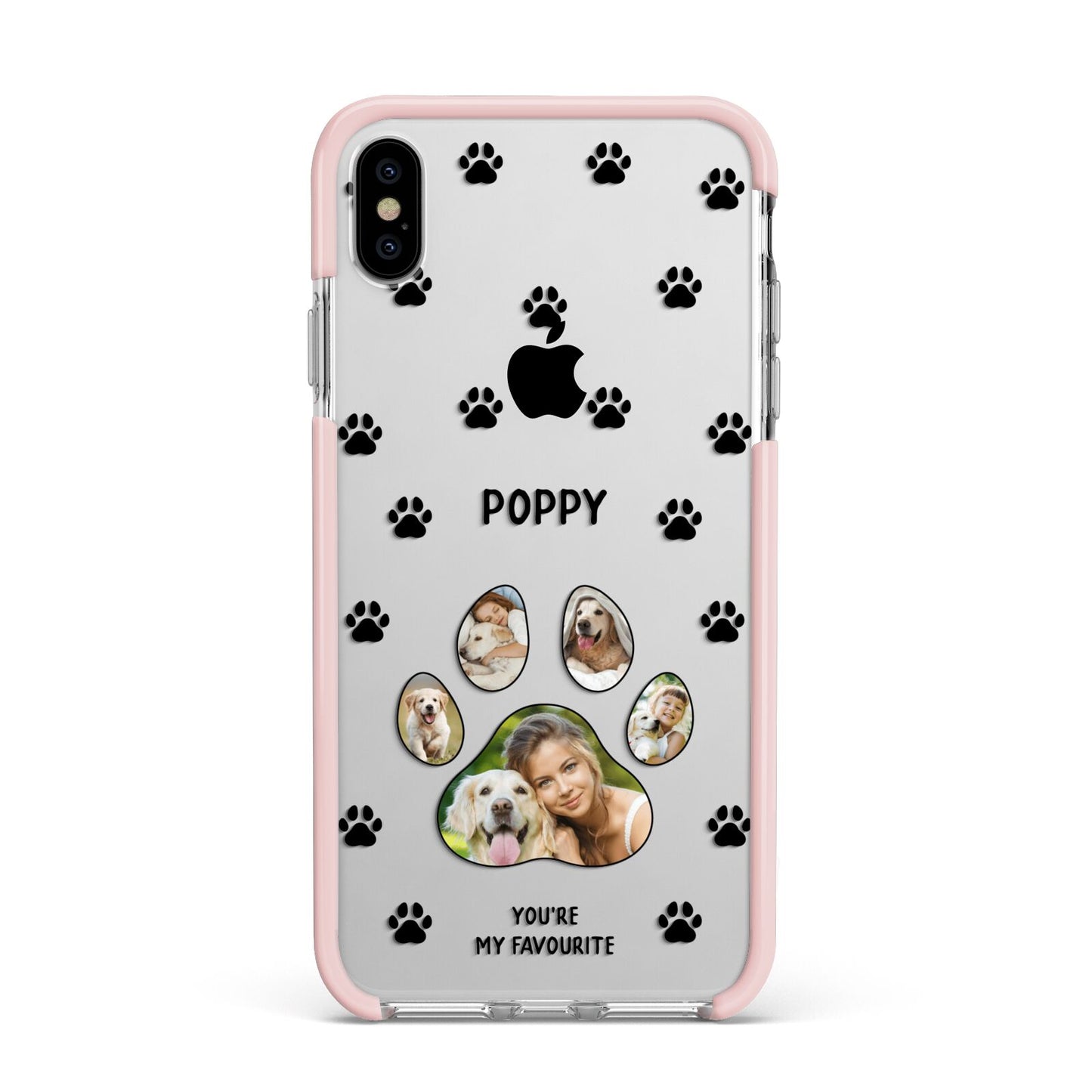 Favourite Dog Photos Personalised Apple iPhone Xs Max Impact Case Pink Edge on Silver Phone