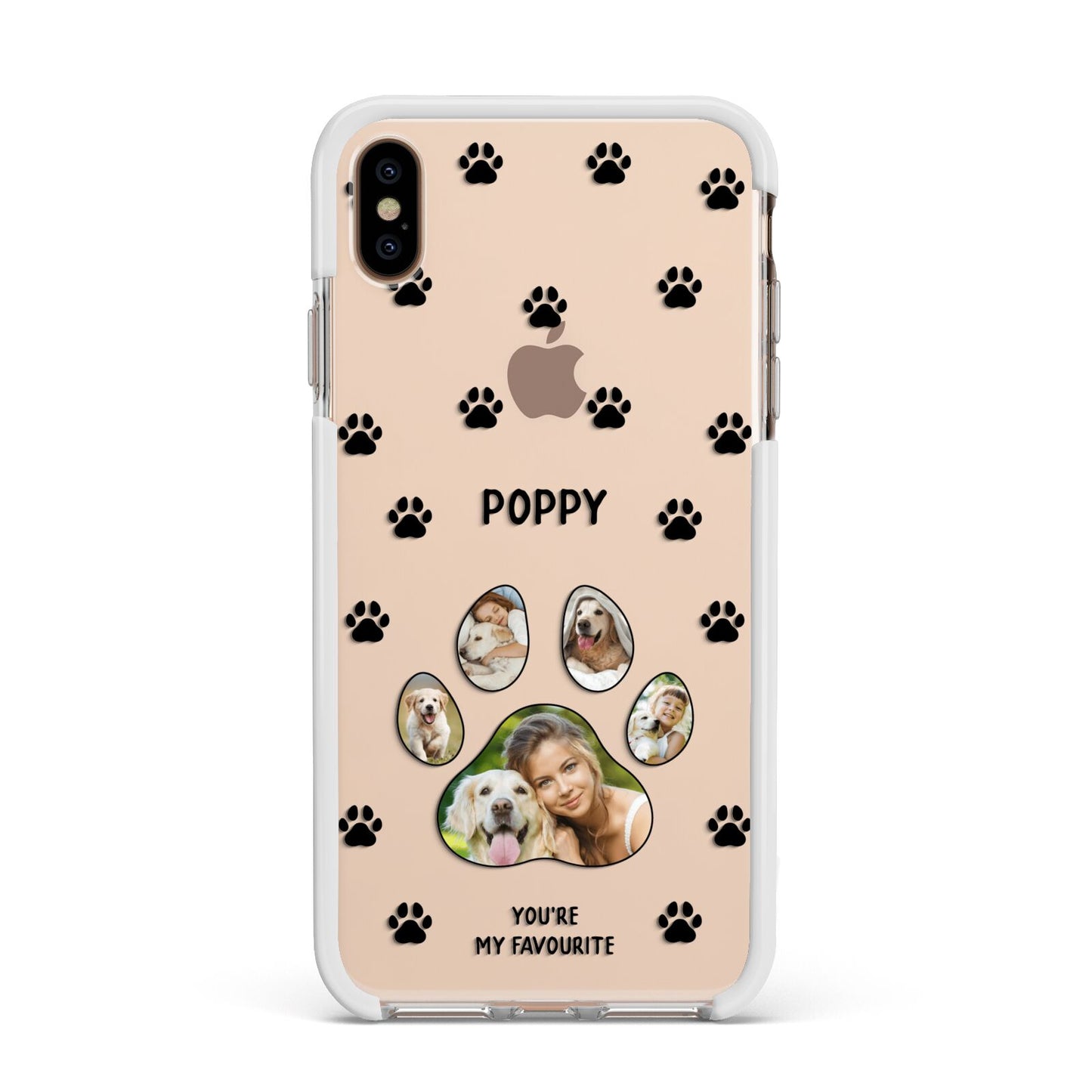 Favourite Dog Photos Personalised Apple iPhone Xs Max Impact Case White Edge on Gold Phone