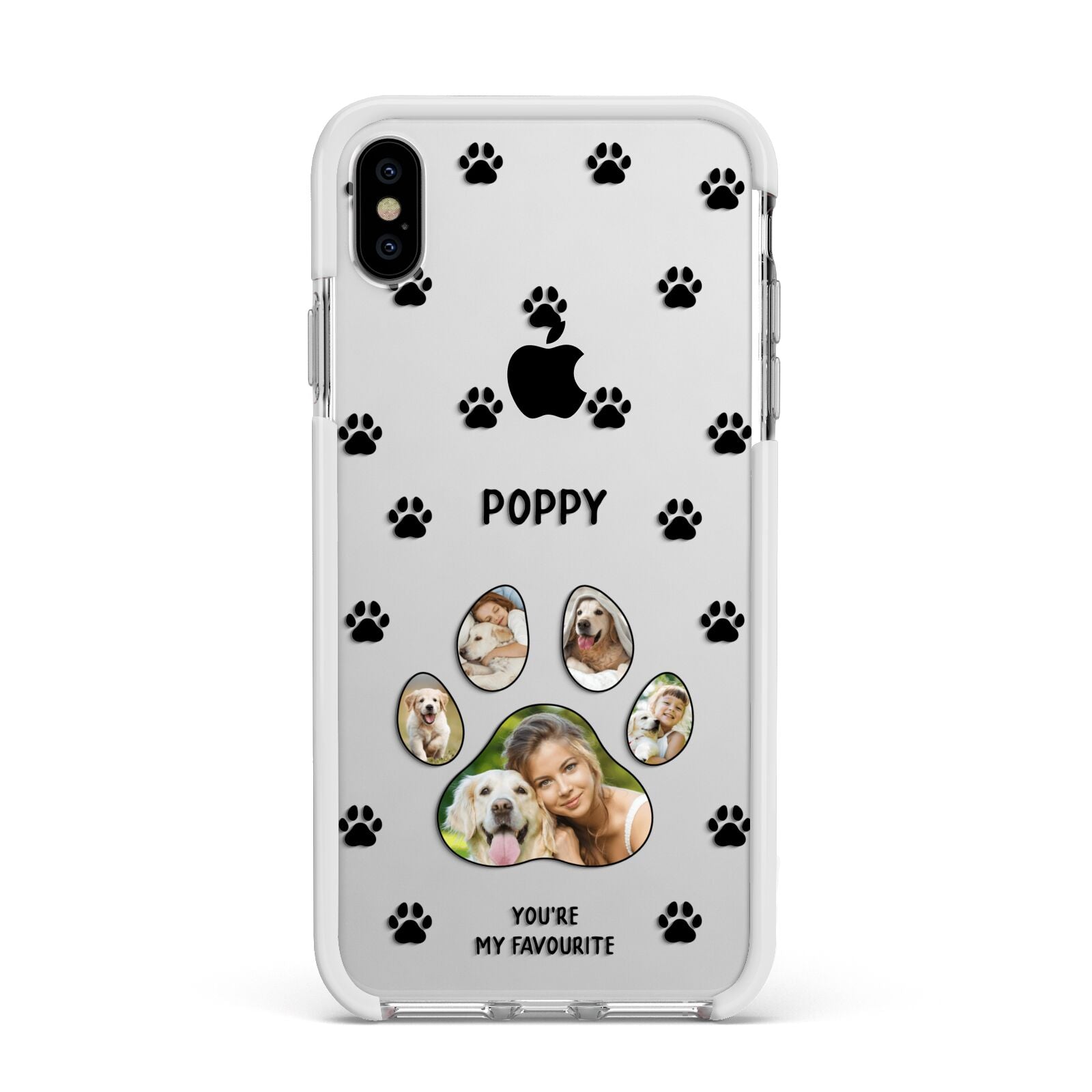 Favourite Dog Photos Personalised Apple iPhone Xs Max Impact Case White Edge on Silver Phone