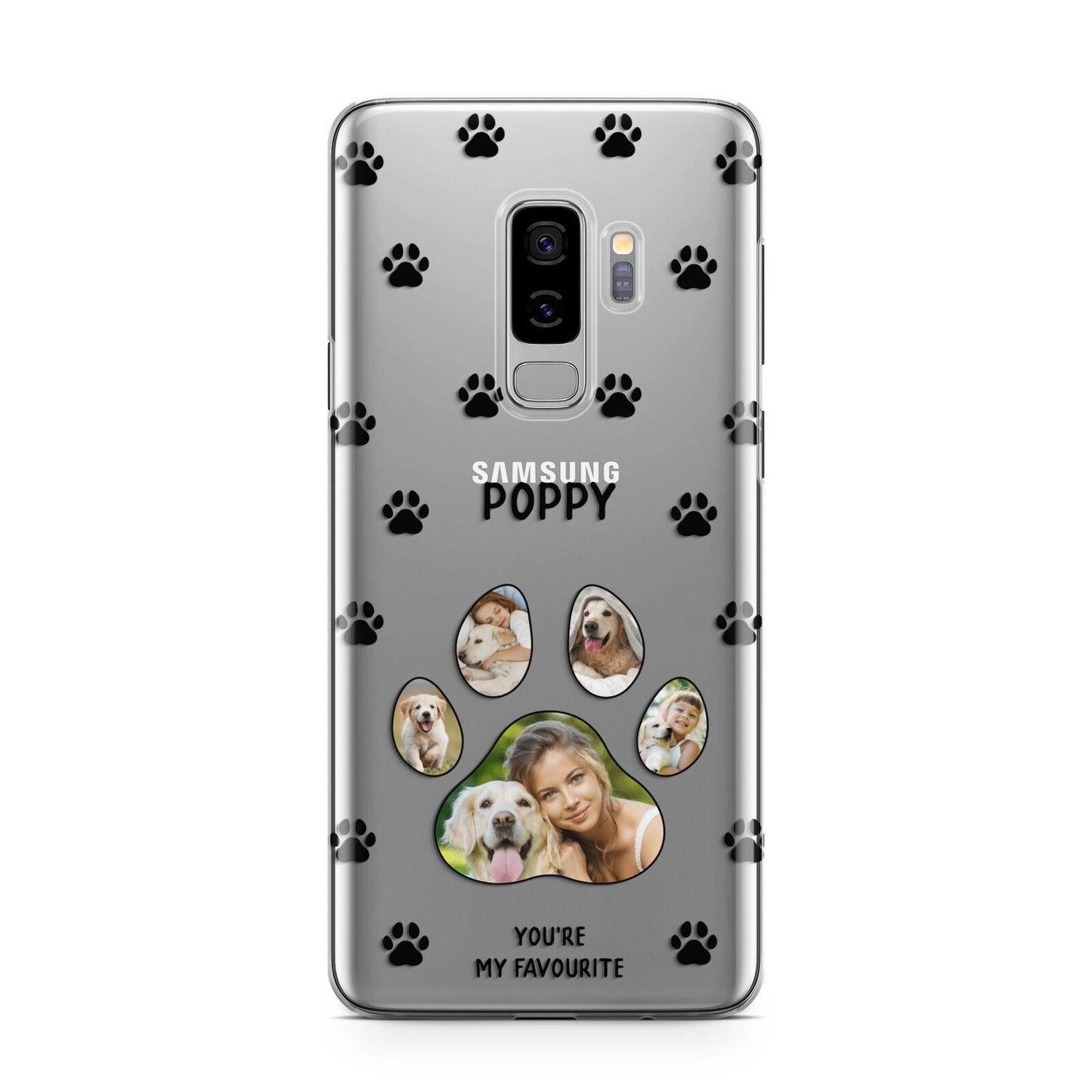 Favourite Dog Photos Personalised Samsung Galaxy S9 Plus Case on Silver phone
