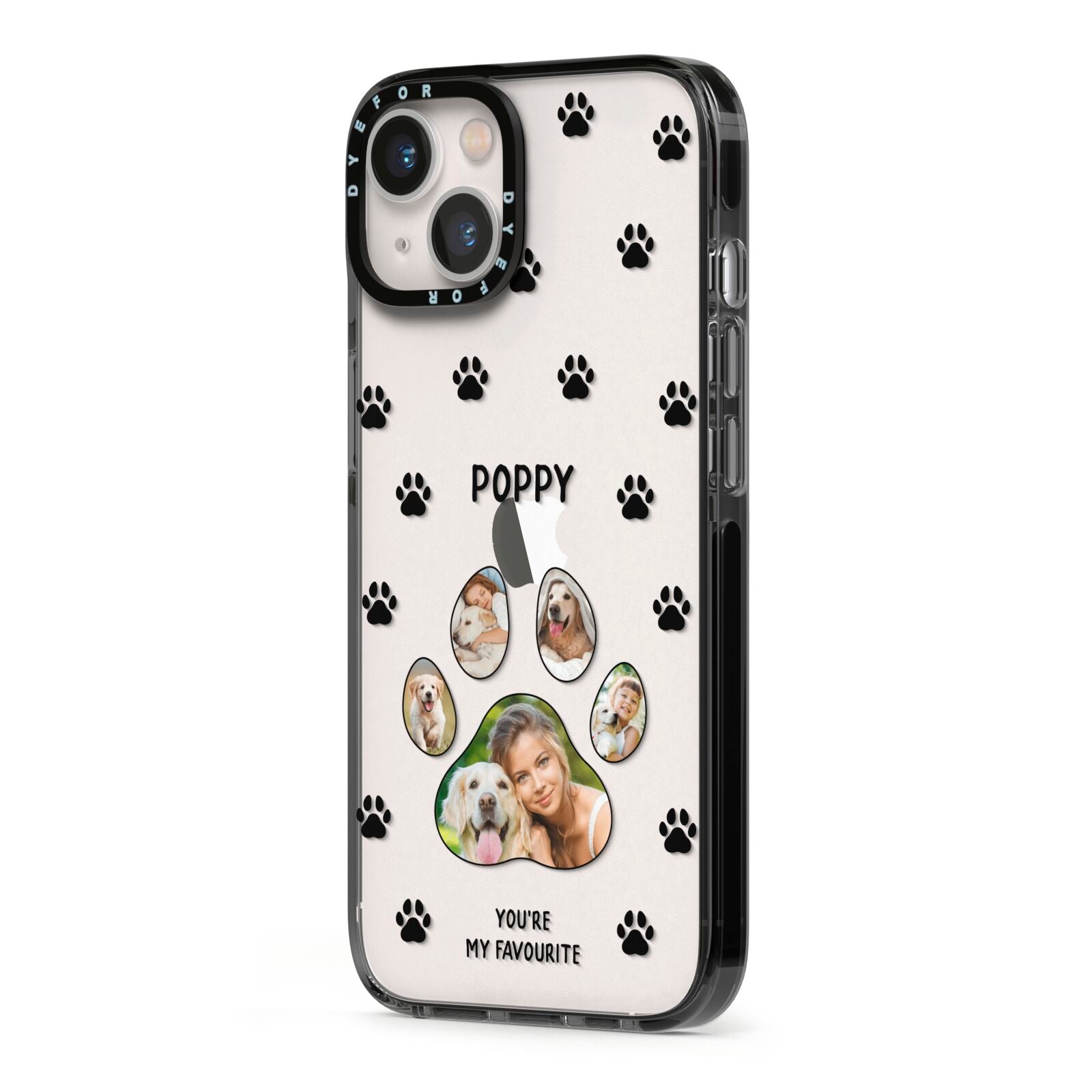 Favourite Dog Photos Personalised iPhone 13 Black Impact Case Side Angle on Silver phone