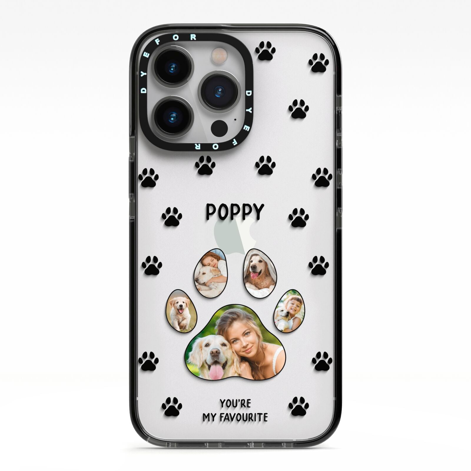 Favourite Dog Photos Personalised iPhone 13 Pro Black Impact Case on Silver phone