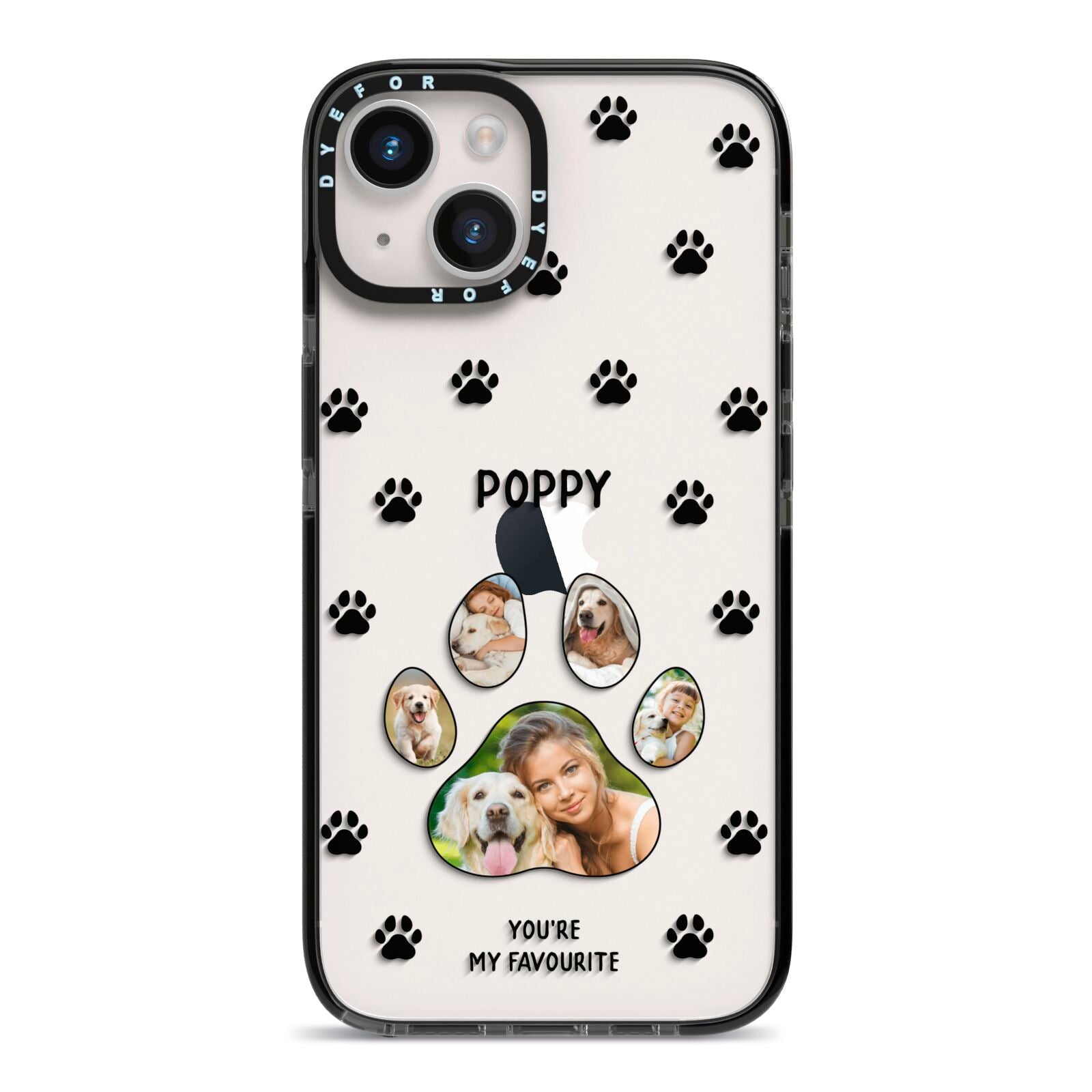 Favourite Dog Photos Personalised iPhone 14 Black Impact Case on Silver phone