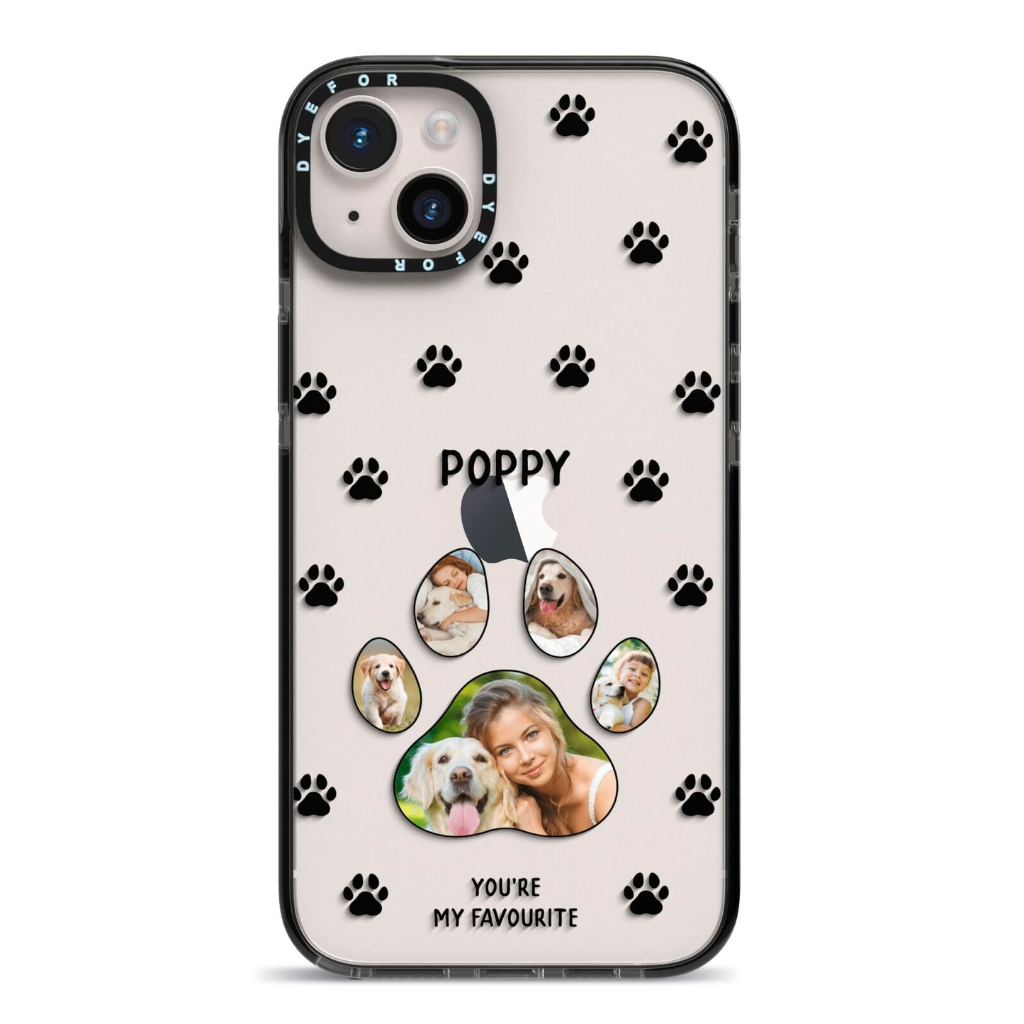 Favourite Dog Photos Personalised iPhone 14 Plus Black Impact Case on Silver phone
