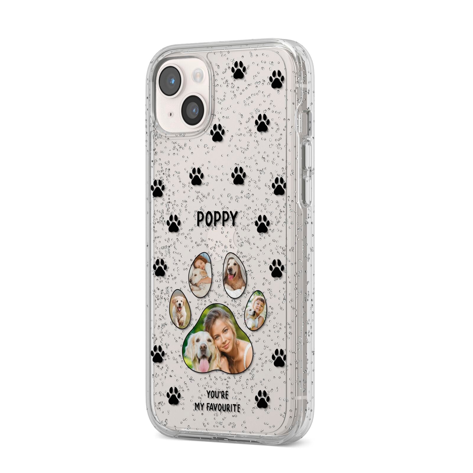 Favourite Dog Photos Personalised iPhone 14 Plus Glitter Tough Case Starlight Angled Image