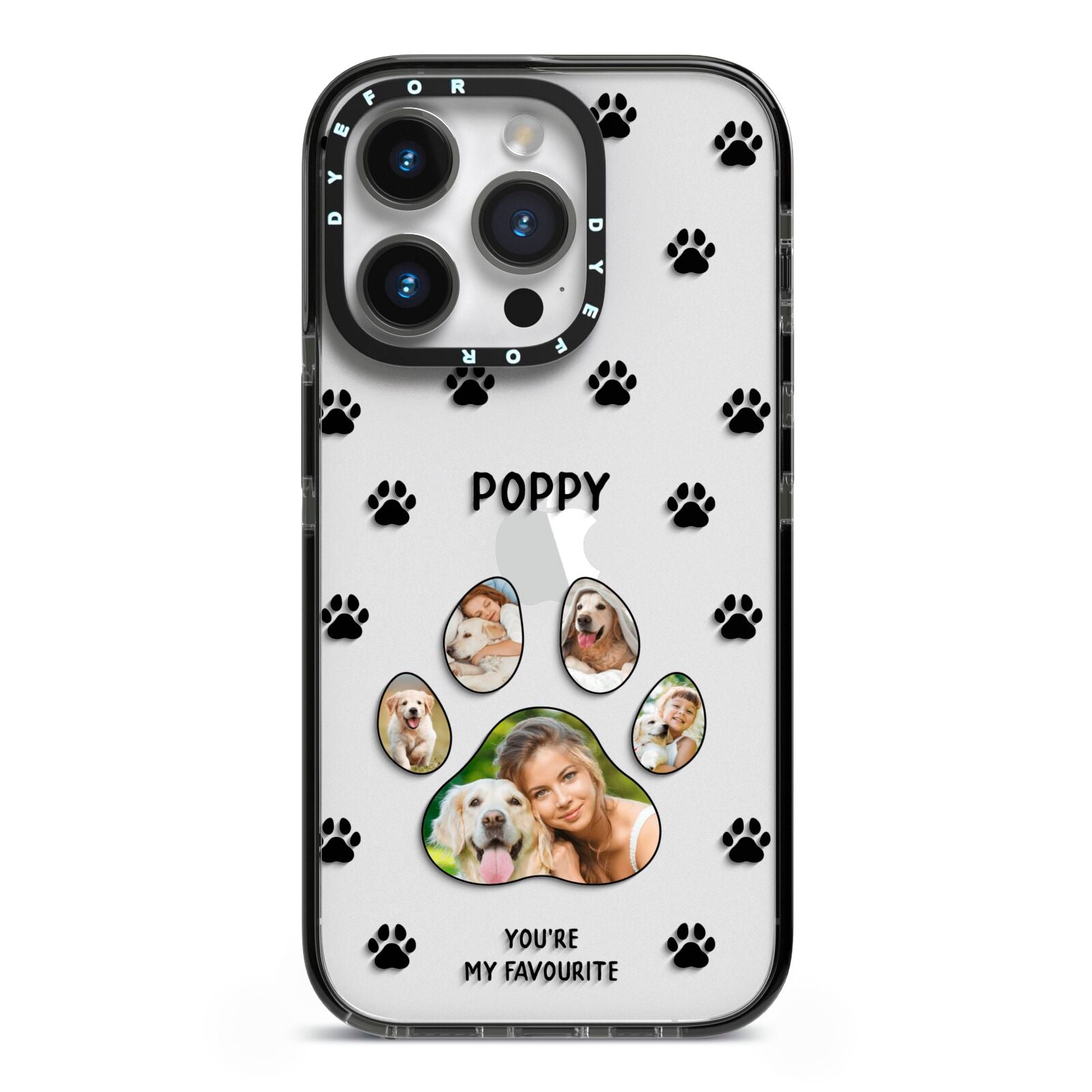Favourite Dog Photos Personalised iPhone 14 Pro Black Impact Case on Silver phone