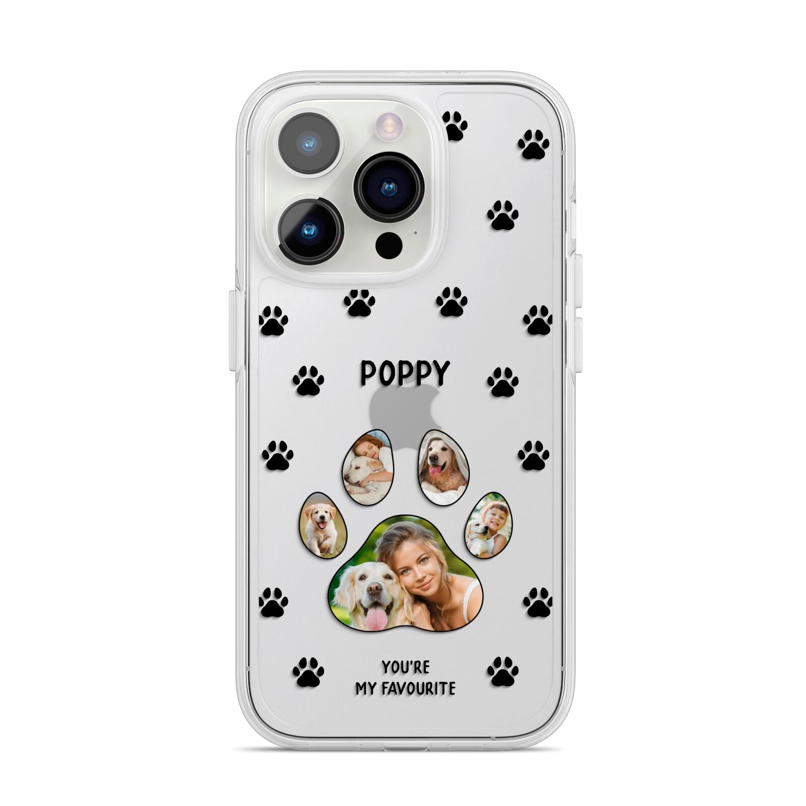 Favourite Dog Photos Personalised iPhone 14 Pro Clear Tough Case Silver