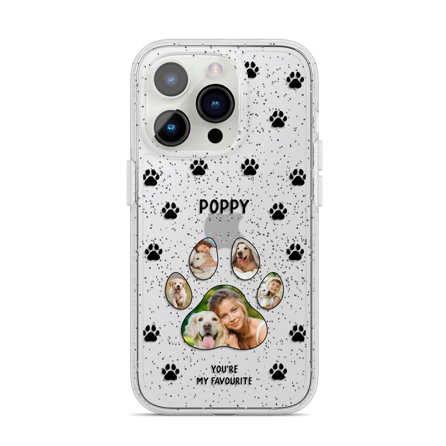 Favourite Dog Photos Personalised iPhone 14 Pro Glitter Tough Case Silver