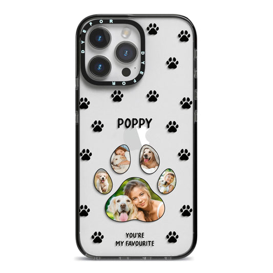 Favourite Dog Photos Personalised iPhone 14 Pro Max Black Impact Case on Silver phone