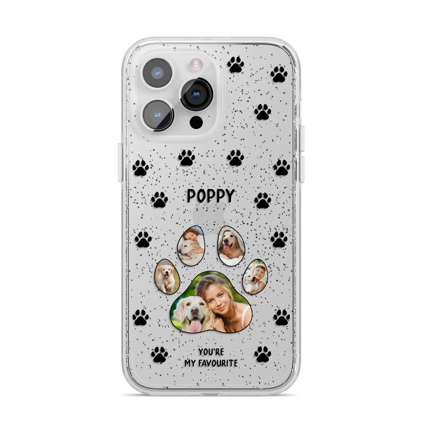 Favourite Dog Photos Personalised iPhone 14 Pro Max Glitter Tough Case Silver