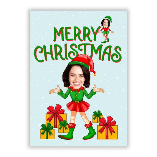 Female Elf Photo Face Personalised A5 Flat Greetings Card