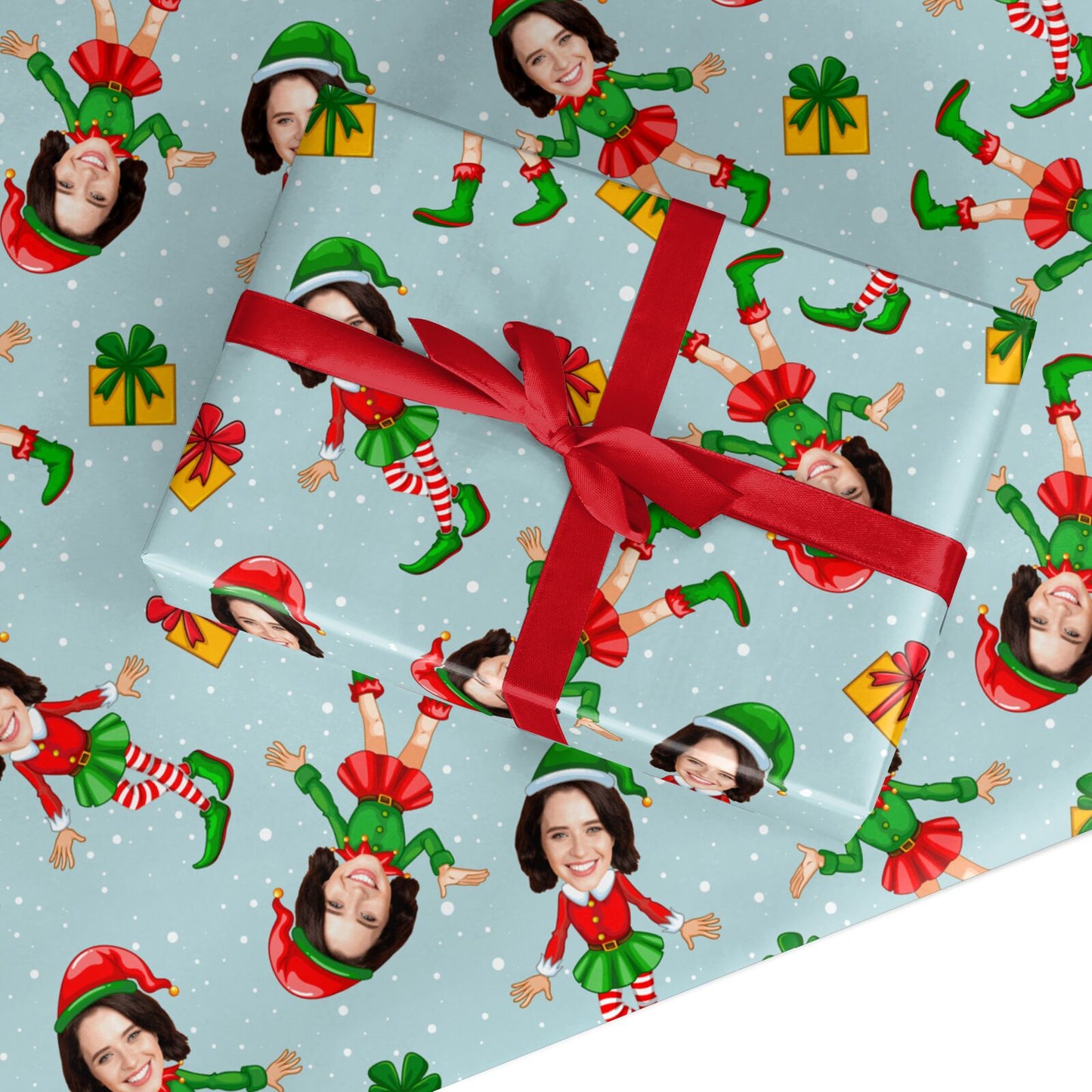 Elfe Box Wrapping Female Elf Photo Face Personalised Wrapping Paper – Dyefor