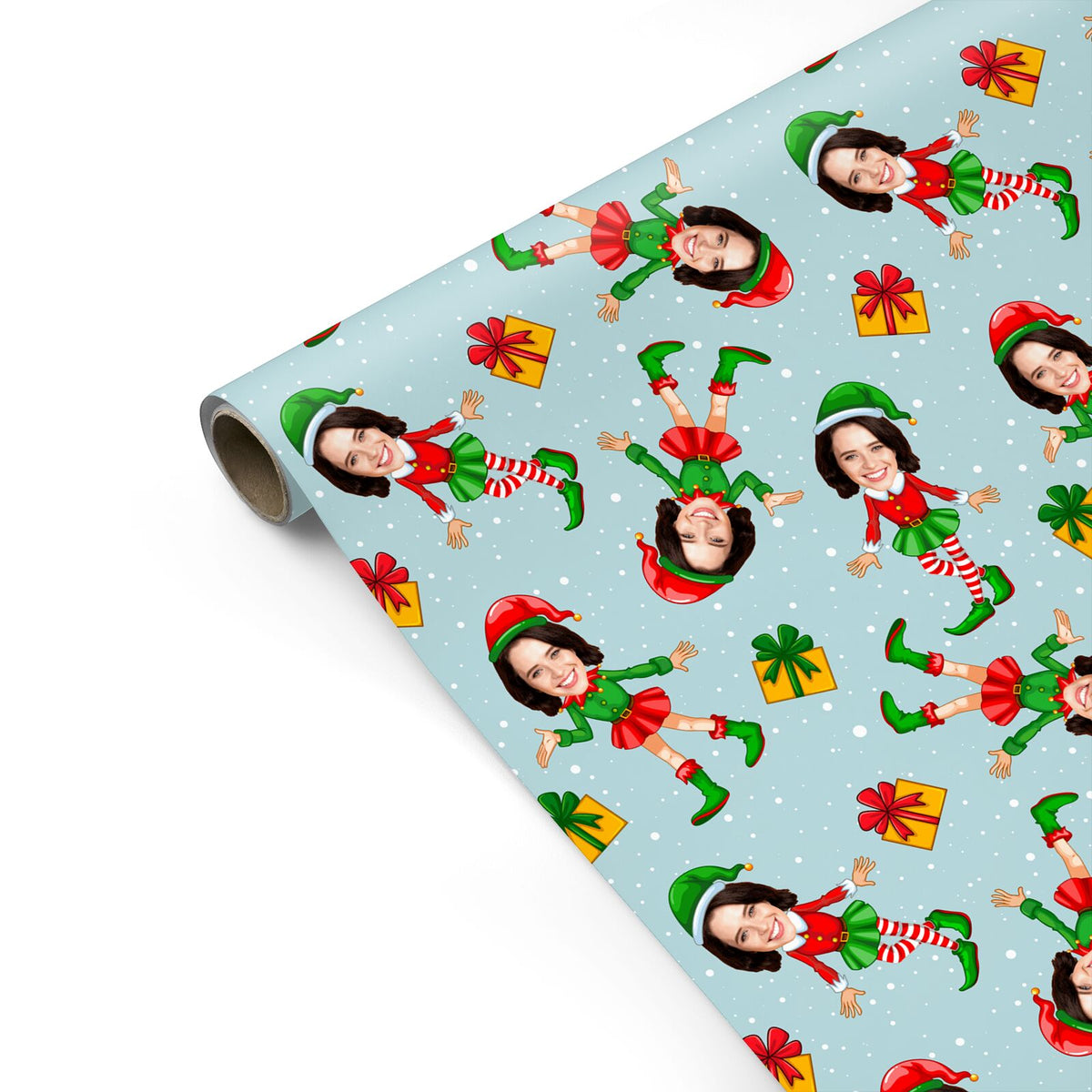 Elfe Box Wrapping Female Elf Photo Face Personalised Wrapping Paper – Dyefor