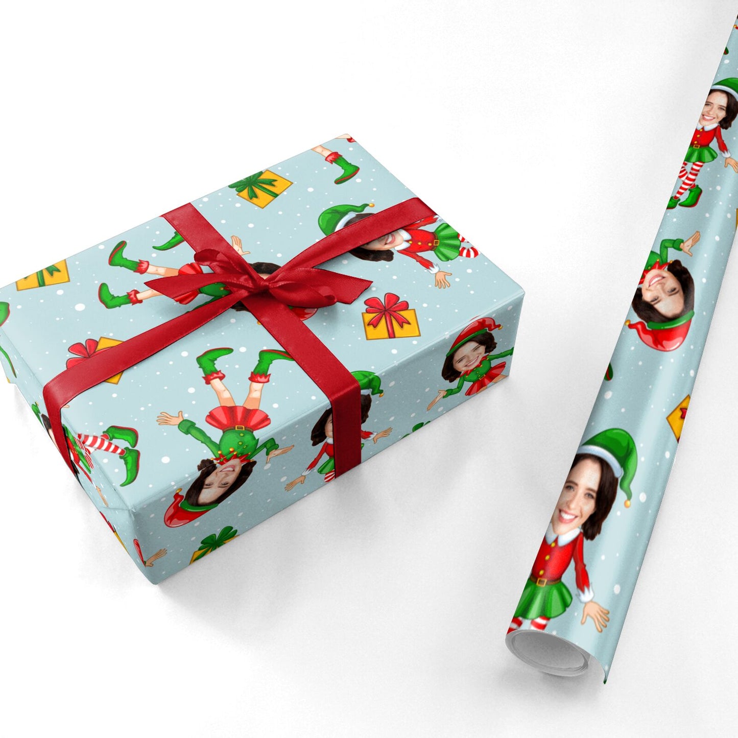 Elfe Box Wrapping Female Elf Photo Face Personalised Wrapping Paper – Dyefor
