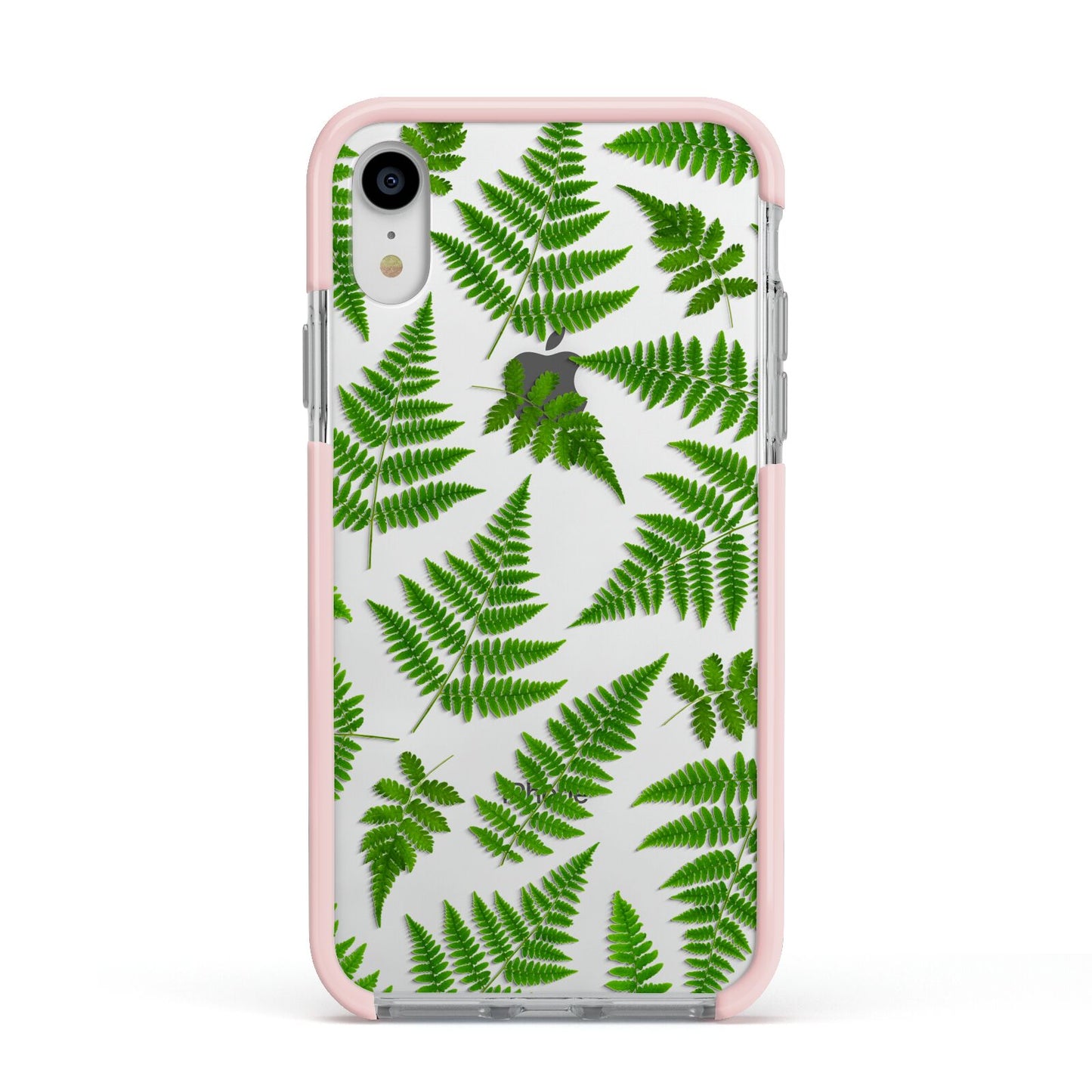 Fern Leaf Apple iPhone XR Impact Case Pink Edge on Silver Phone