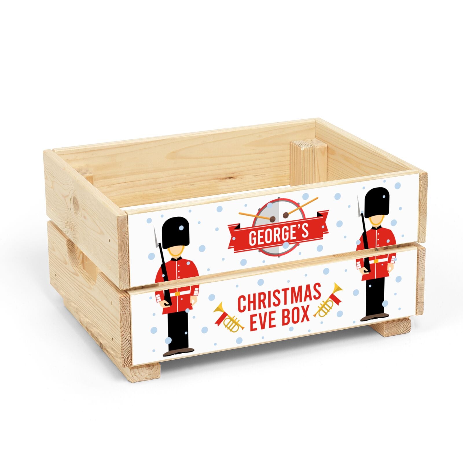 Festive British Guards with Name Christmas Eve Crate Box Side Angle
