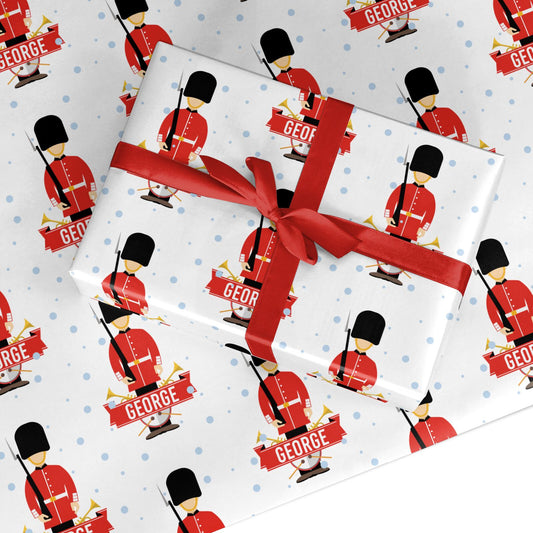 Festive British Guards with Name Custom Wrapping Paper