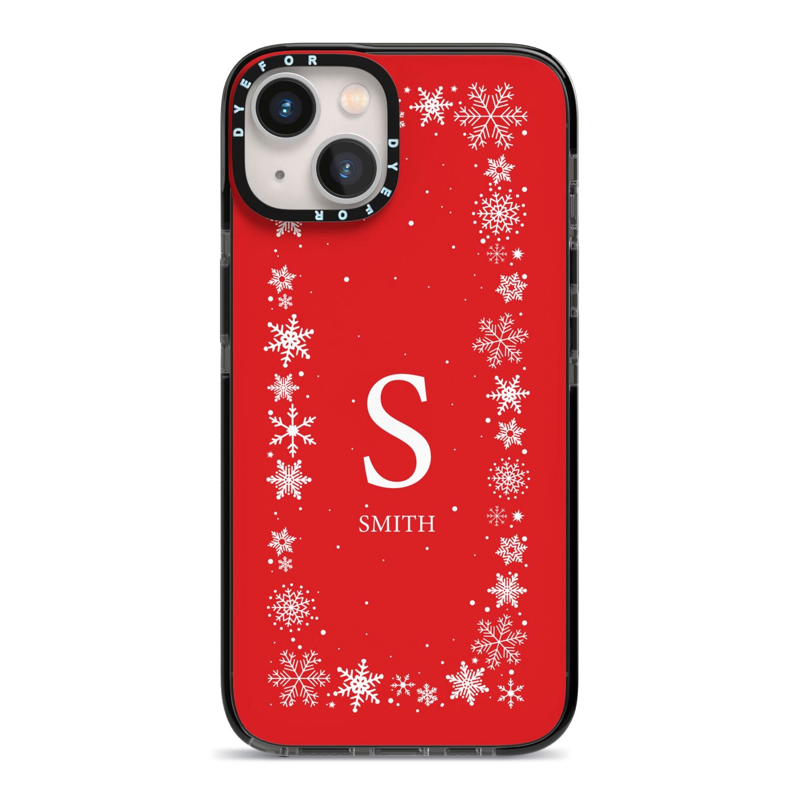 Festive Monogram Personalised iPhone 13 Black Impact Case on Silver phone