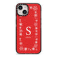 Festive Monogram Personalised iPhone 14 Black Impact Case on Silver phone