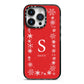 Festive Monogram Personalised iPhone 14 Pro Black Impact Case on Silver phone