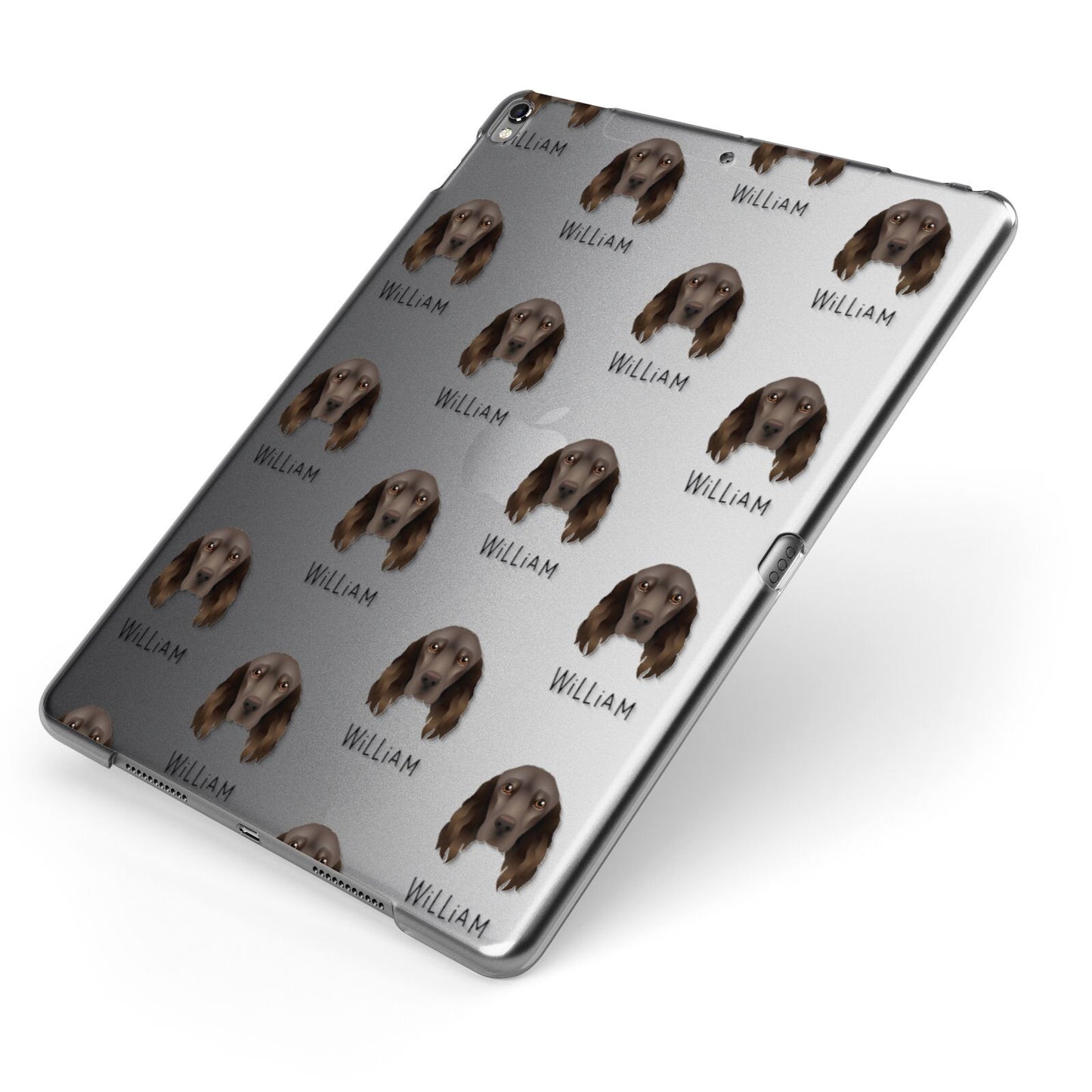 Field Spaniel Icon with Name Apple iPad Case on Grey iPad Side View