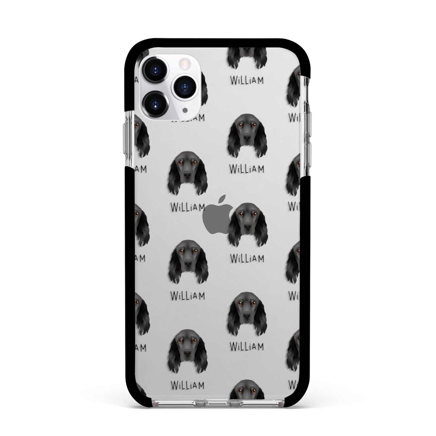 Field Spaniel Icon with Name Apple iPhone 11 Pro Max in Silver with Black Impact Case