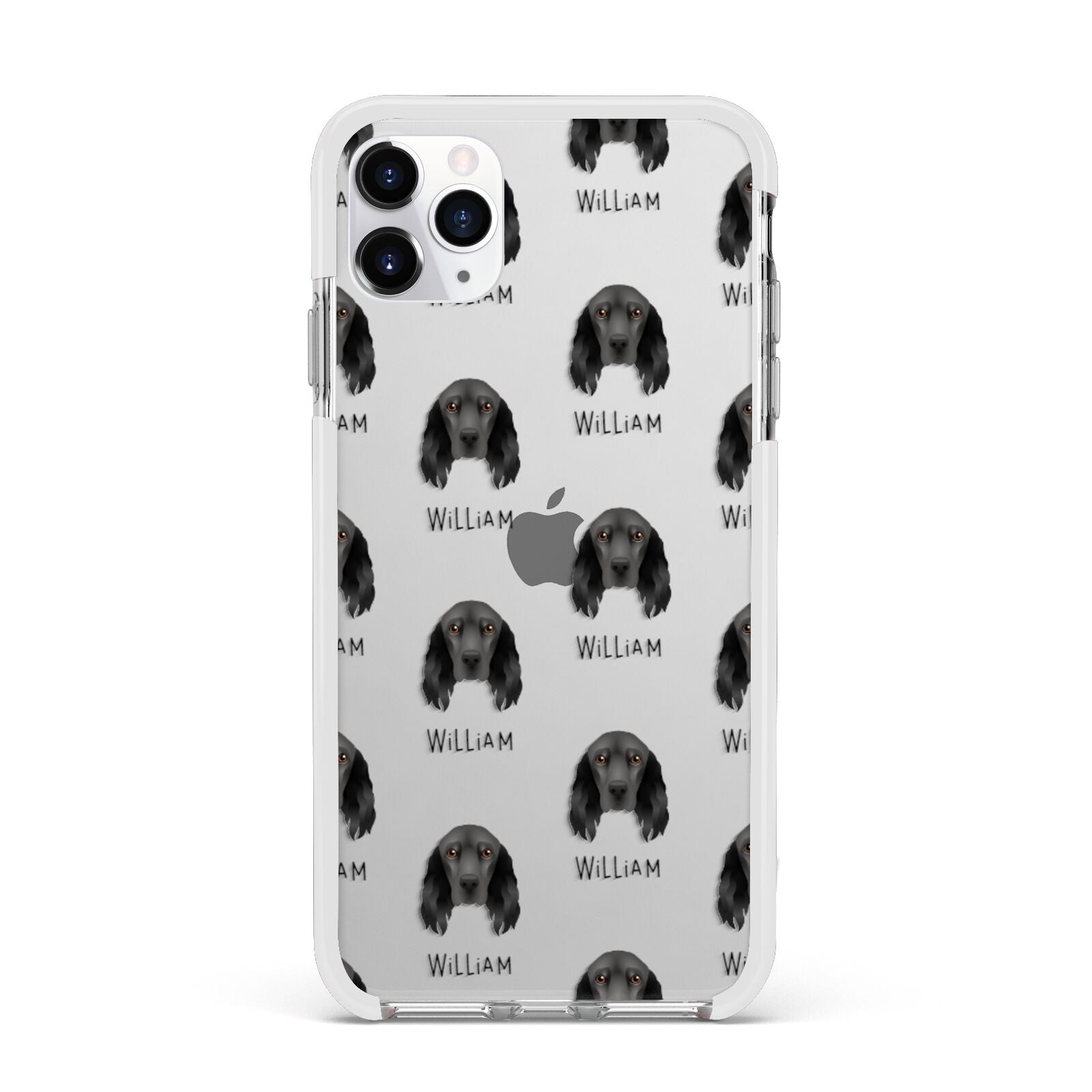 Field Spaniel Icon with Name Apple iPhone 11 Pro Max in Silver with White Impact Case