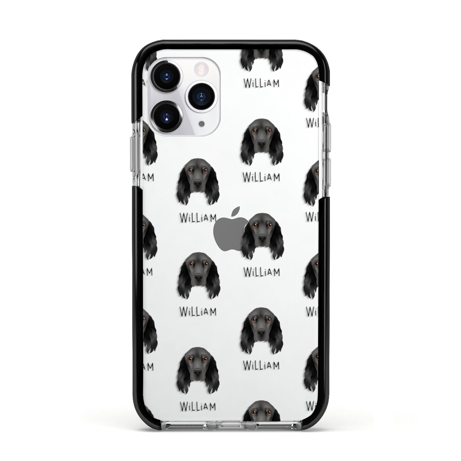Field Spaniel Icon with Name Apple iPhone 11 Pro in Silver with Black Impact Case
