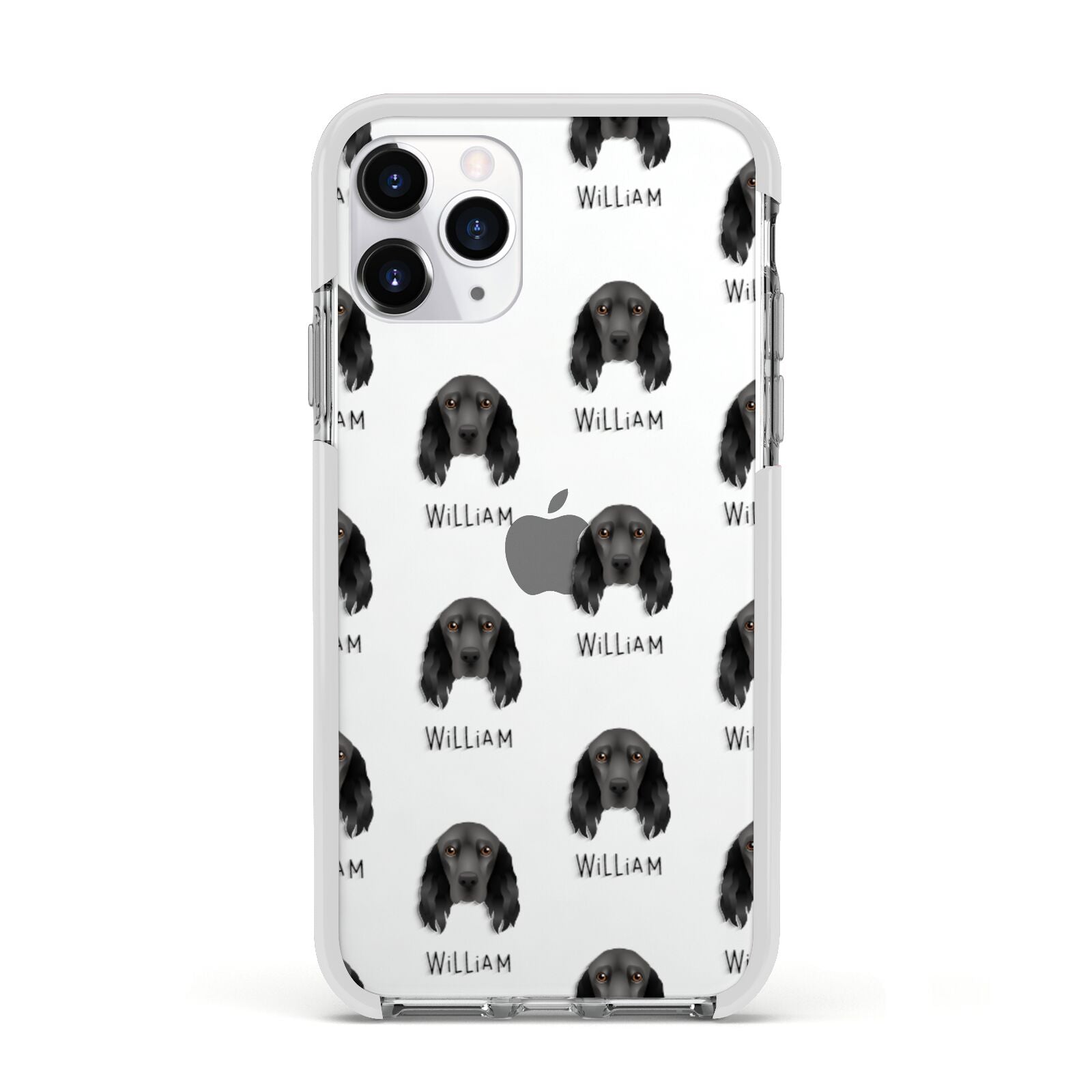 Field Spaniel Icon with Name Apple iPhone 11 Pro in Silver with White Impact Case