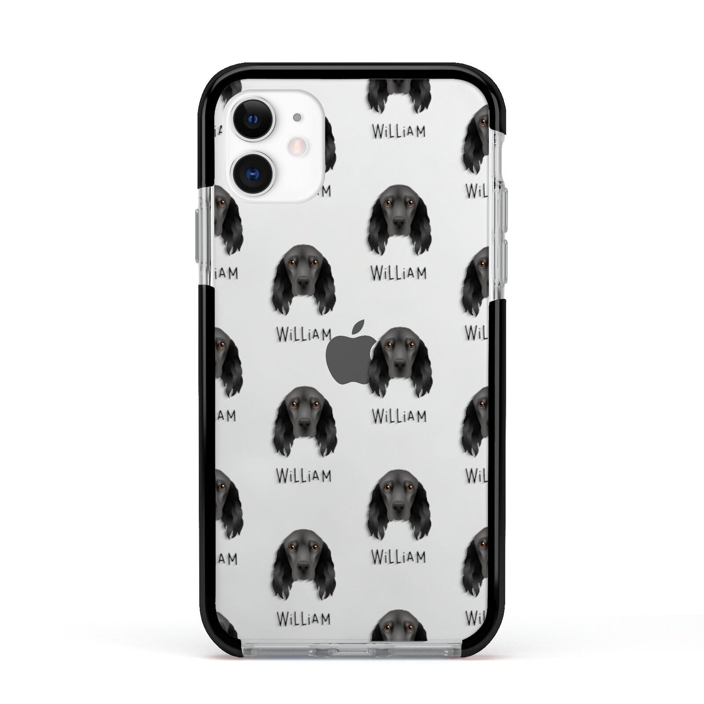 Field Spaniel Icon with Name Apple iPhone 11 in White with Black Impact Case