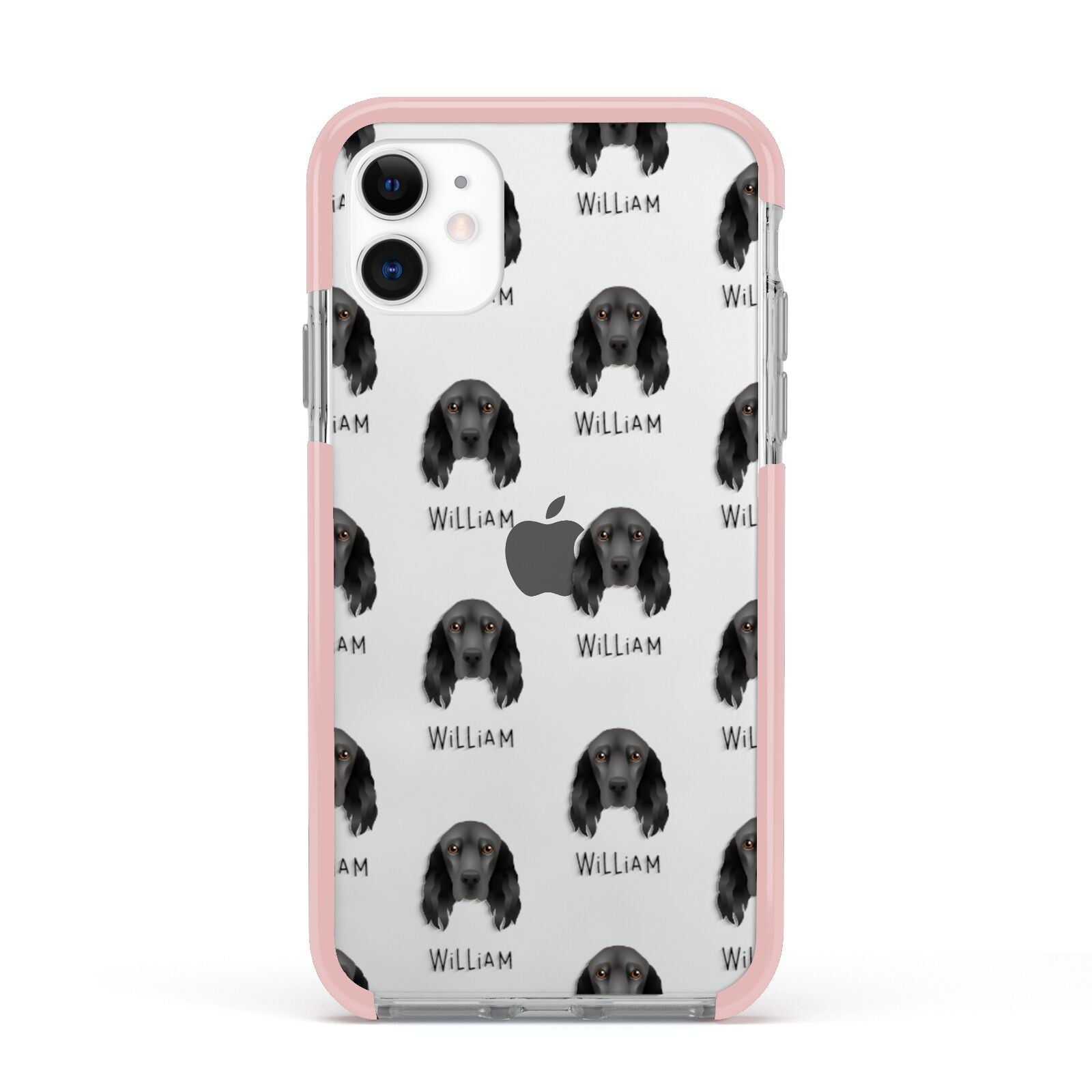 Field Spaniel Icon with Name Apple iPhone 11 in White with Pink Impact Case