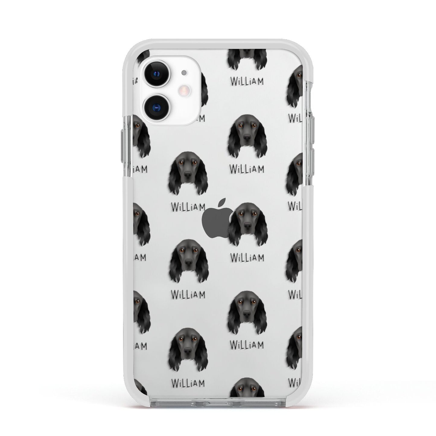 Field Spaniel Icon with Name Apple iPhone 11 in White with White Impact Case