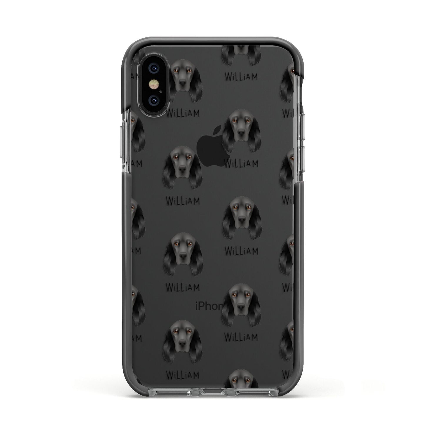 Field Spaniel Icon with Name Apple iPhone Xs Impact Case Black Edge on Black Phone