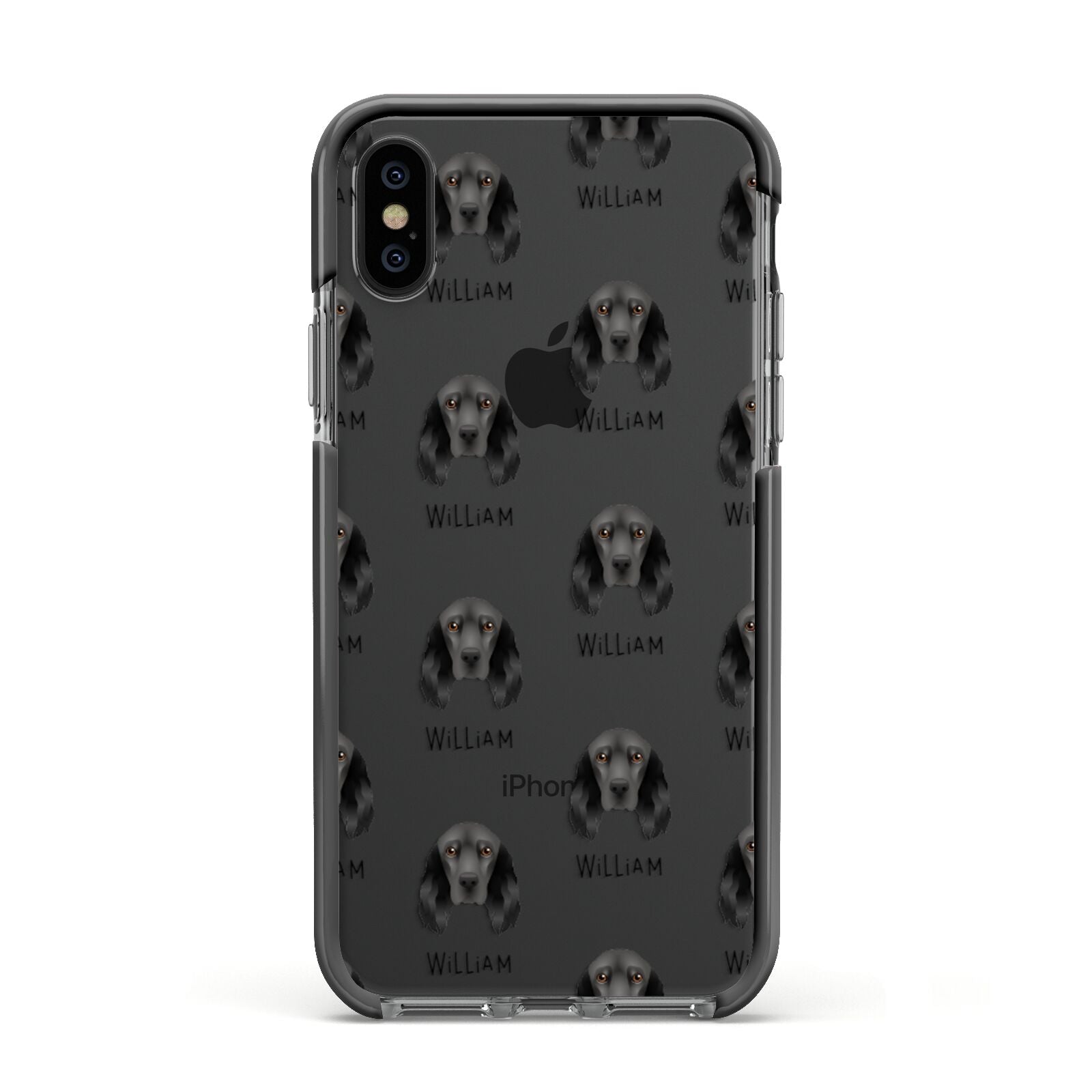 Field Spaniel Icon with Name Apple iPhone Xs Impact Case Black Edge on Black Phone