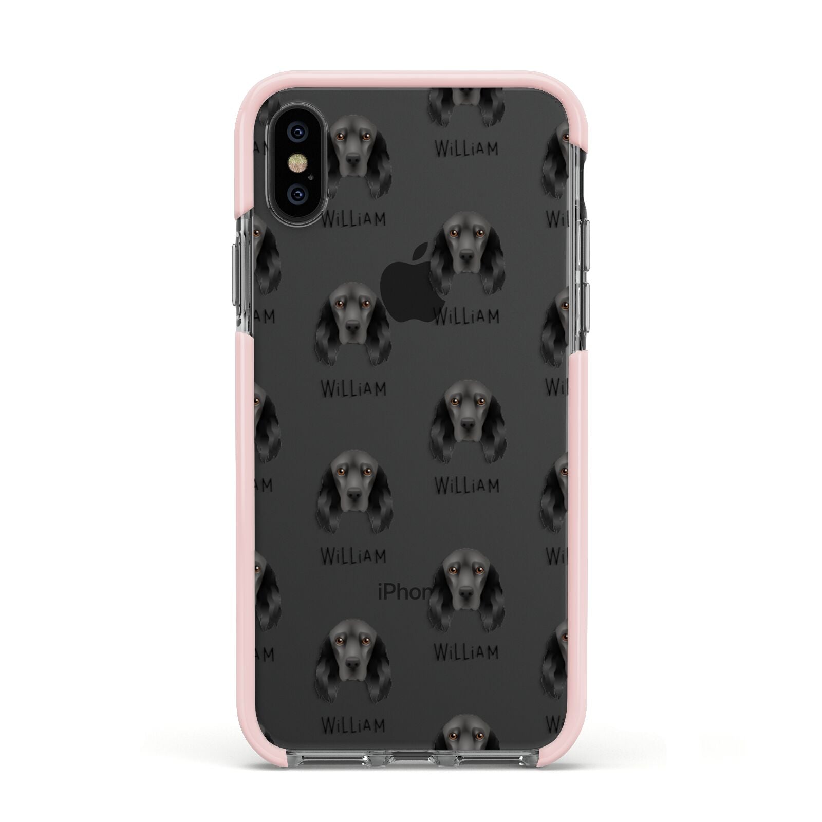 Field Spaniel Icon with Name Apple iPhone Xs Impact Case Pink Edge on Black Phone