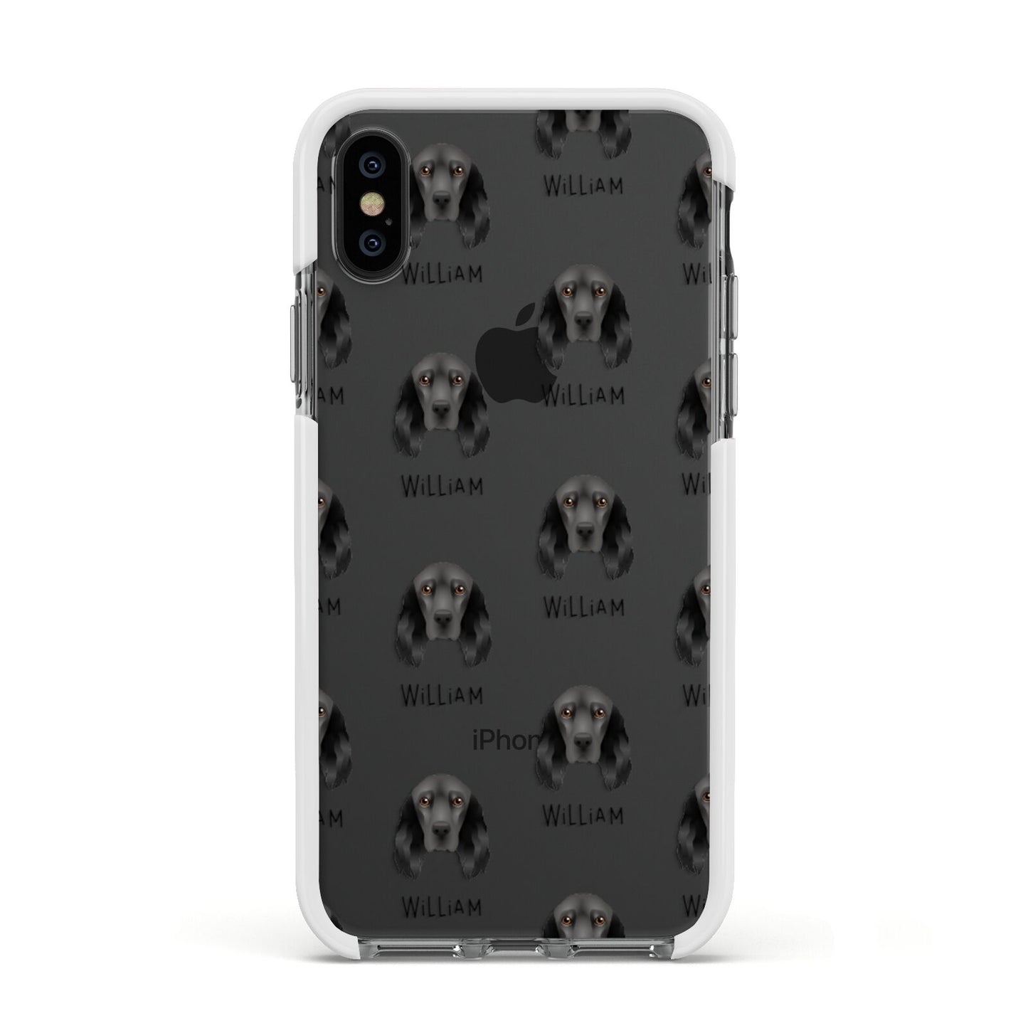 Field Spaniel Icon with Name Apple iPhone Xs Impact Case White Edge on Black Phone