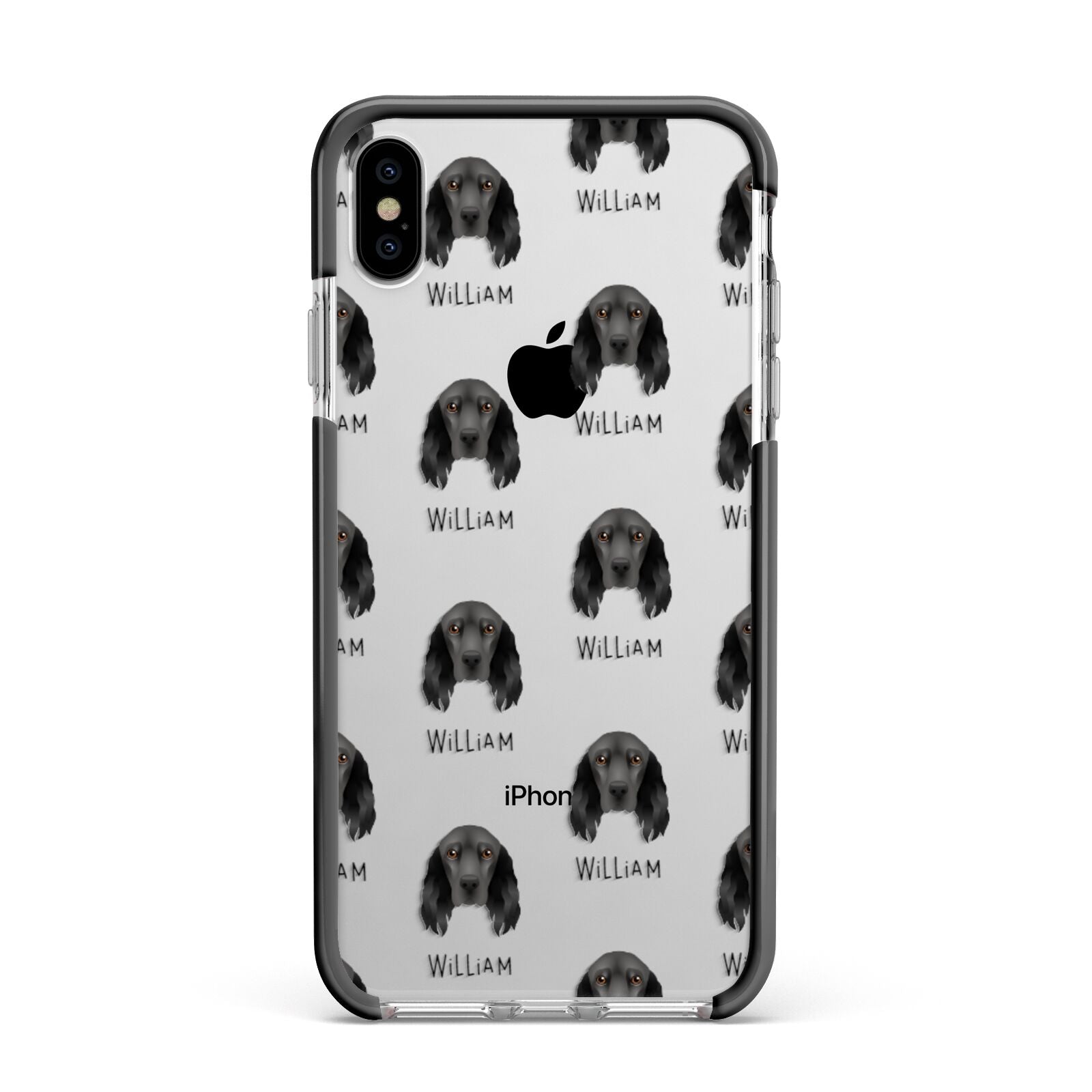 Field Spaniel Icon with Name Apple iPhone Xs Max Impact Case Black Edge on Silver Phone