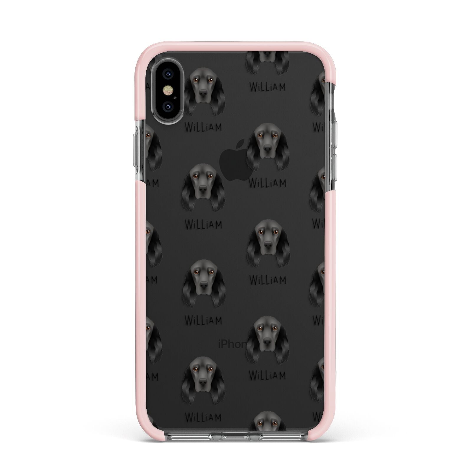 Field Spaniel Icon with Name Apple iPhone Xs Max Impact Case Pink Edge on Black Phone