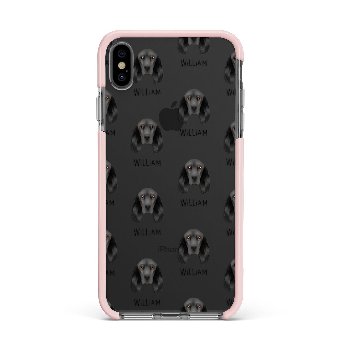 Field Spaniel Icon with Name Apple iPhone Xs Max Impact Case Pink Edge on Black Phone