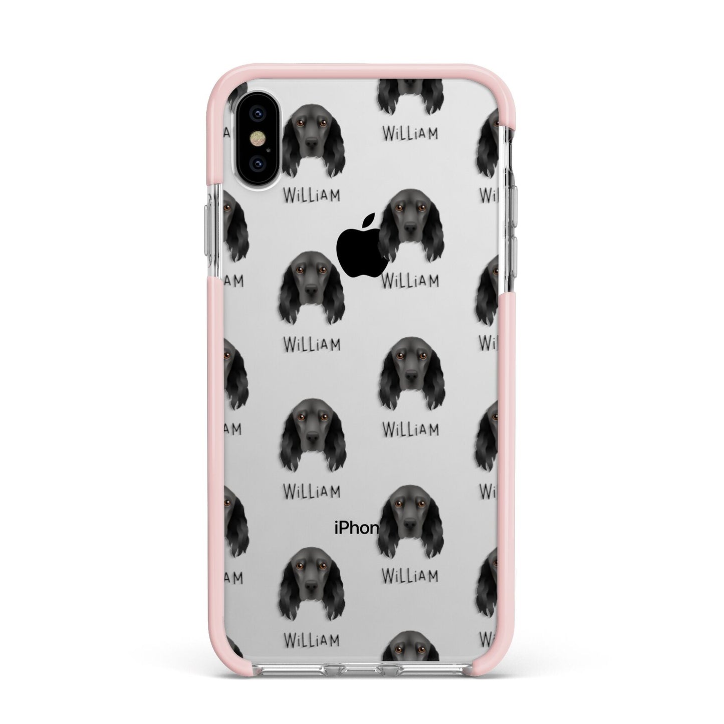 Field Spaniel Icon with Name Apple iPhone Xs Max Impact Case Pink Edge on Silver Phone