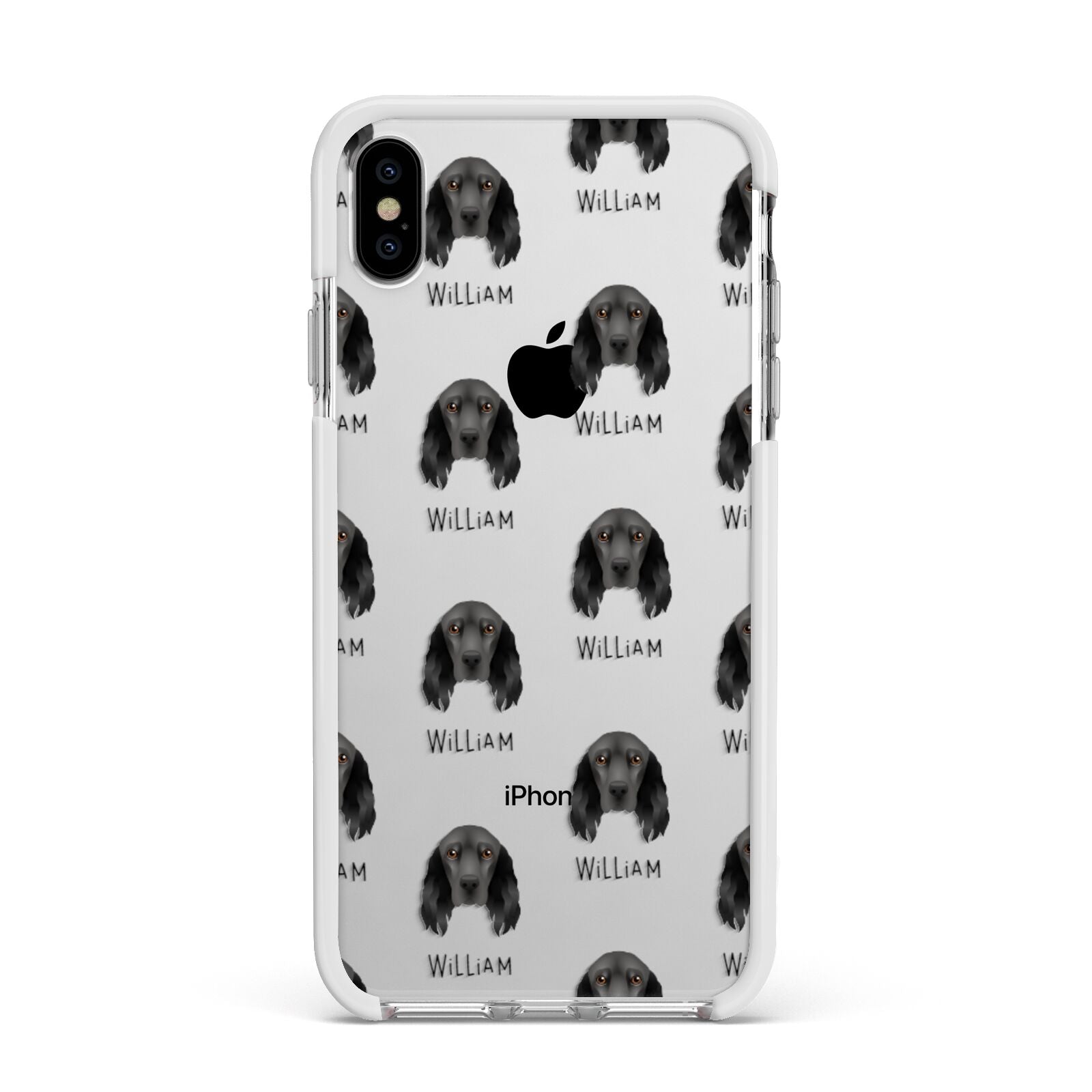Field Spaniel Icon with Name Apple iPhone Xs Max Impact Case White Edge on Silver Phone
