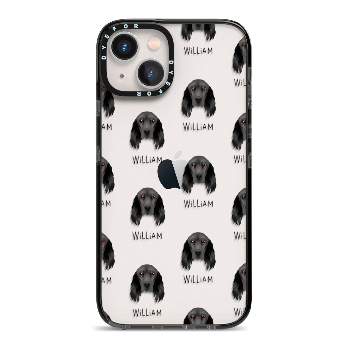 Field Spaniel Icon with Name iPhone 13 Black Impact Case on Silver phone