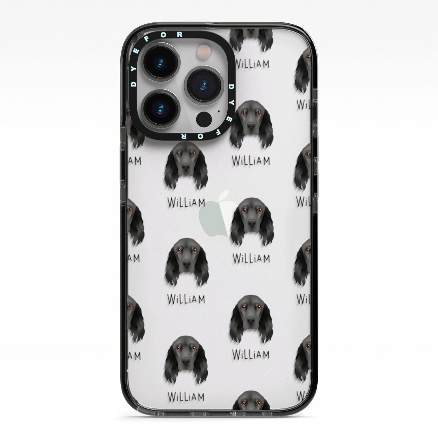 Field Spaniel Icon with Name iPhone 13 Pro Black Impact Case on Silver phone
