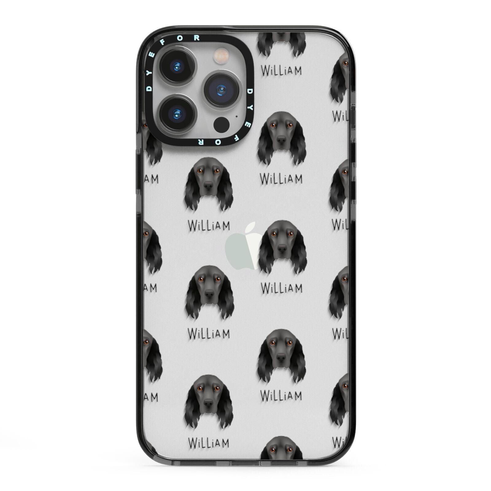 Field Spaniel Icon with Name iPhone 13 Pro Max Black Impact Case on Silver phone