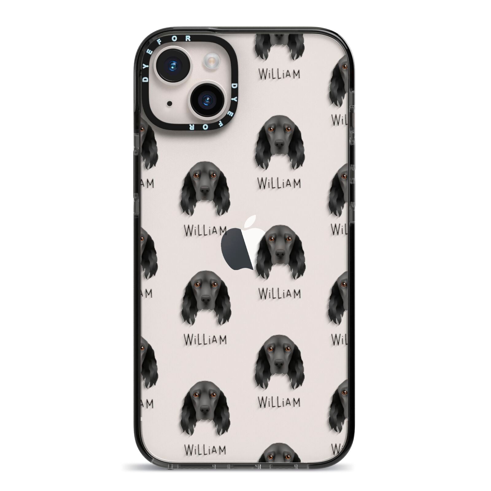 Field Spaniel Icon with Name iPhone 14 Plus Black Impact Case on Silver phone