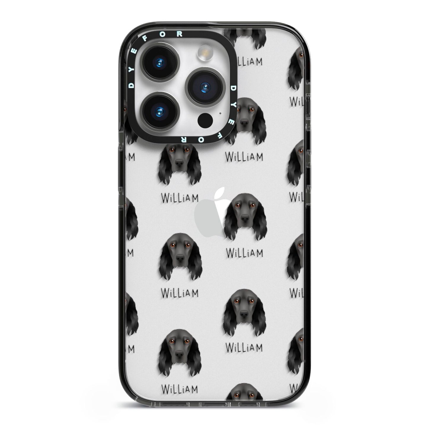 Field Spaniel Icon with Name iPhone 14 Pro Black Impact Case on Silver phone