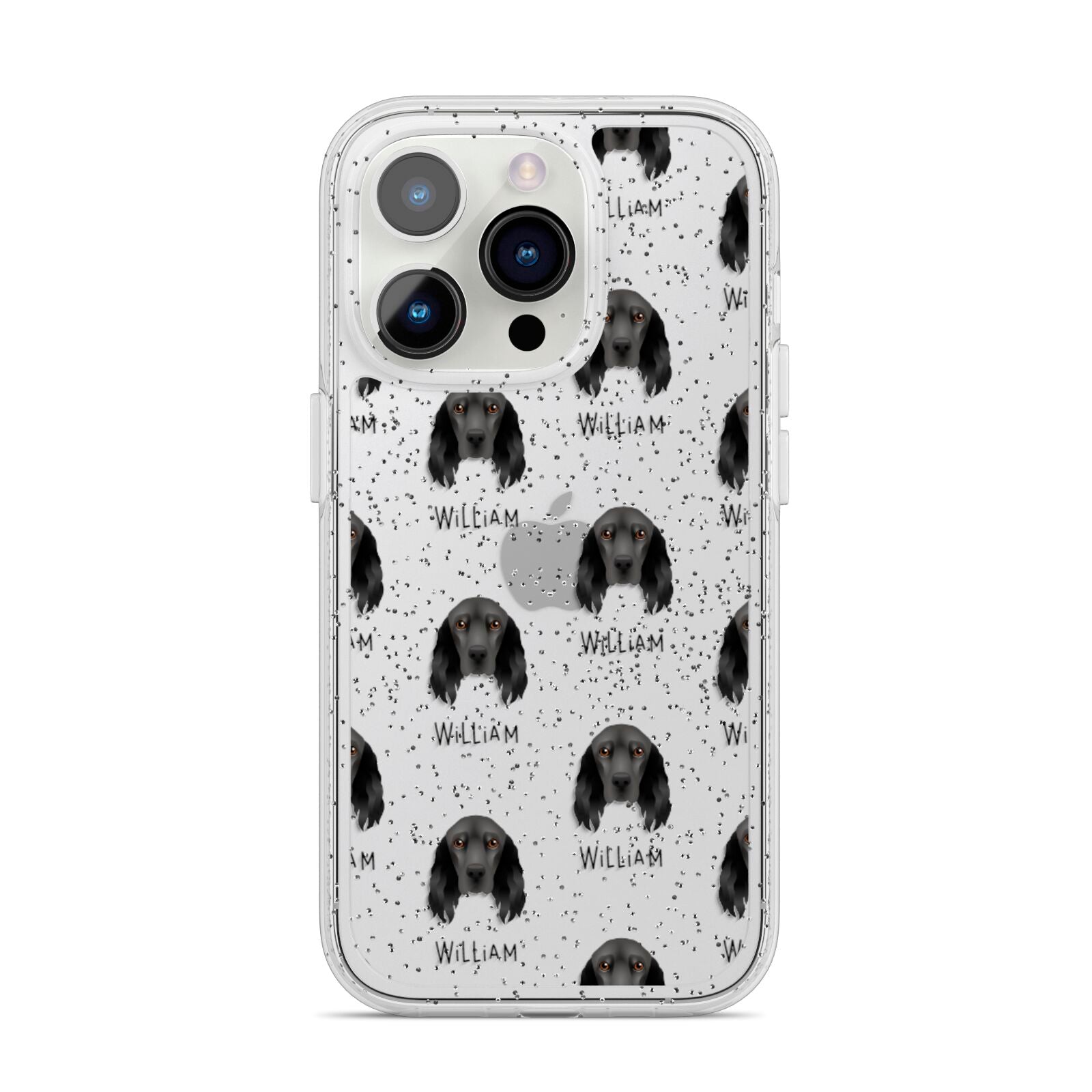 Field Spaniel Icon with Name iPhone 14 Pro Glitter Tough Case Silver