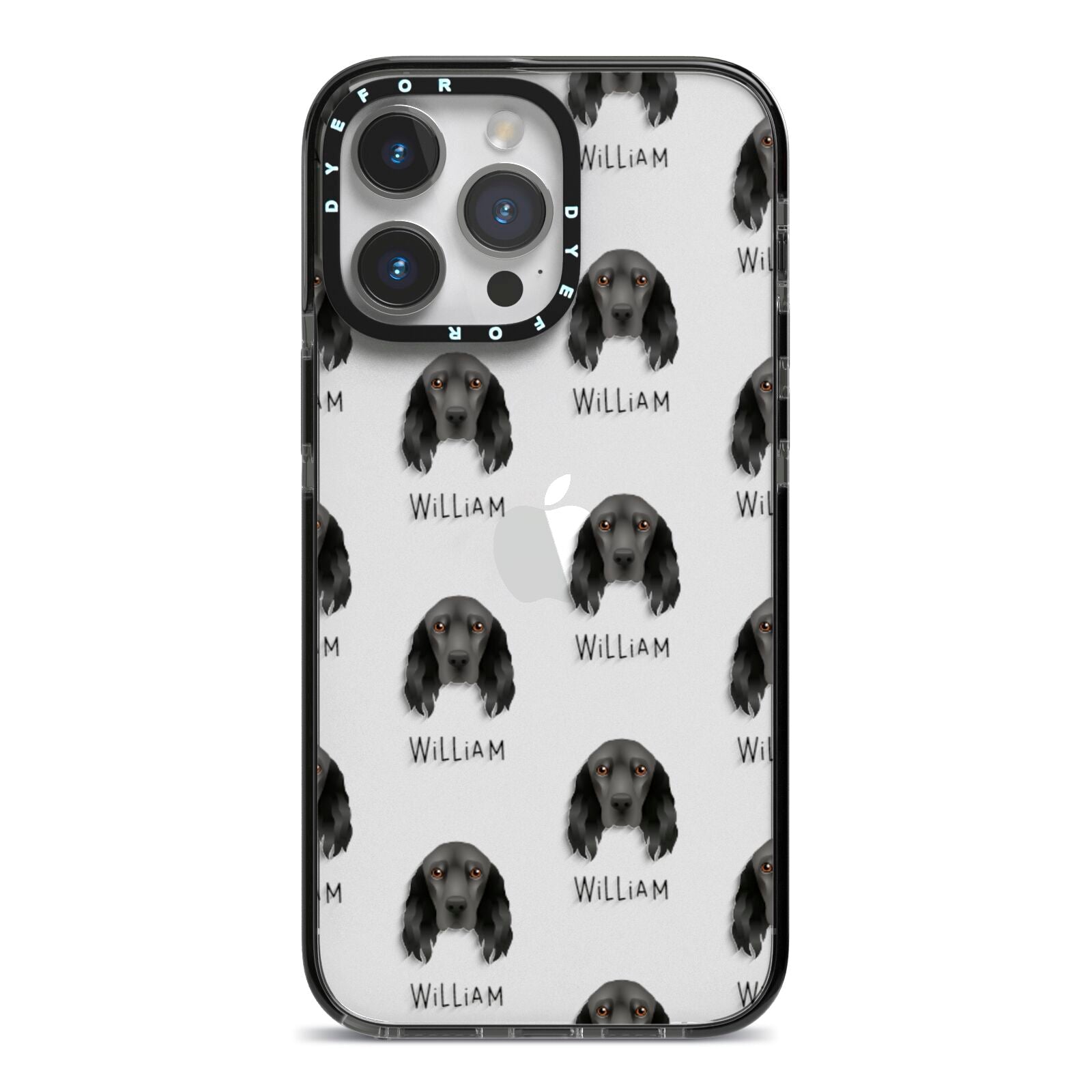 Field Spaniel Icon with Name iPhone 14 Pro Max Black Impact Case on Silver phone