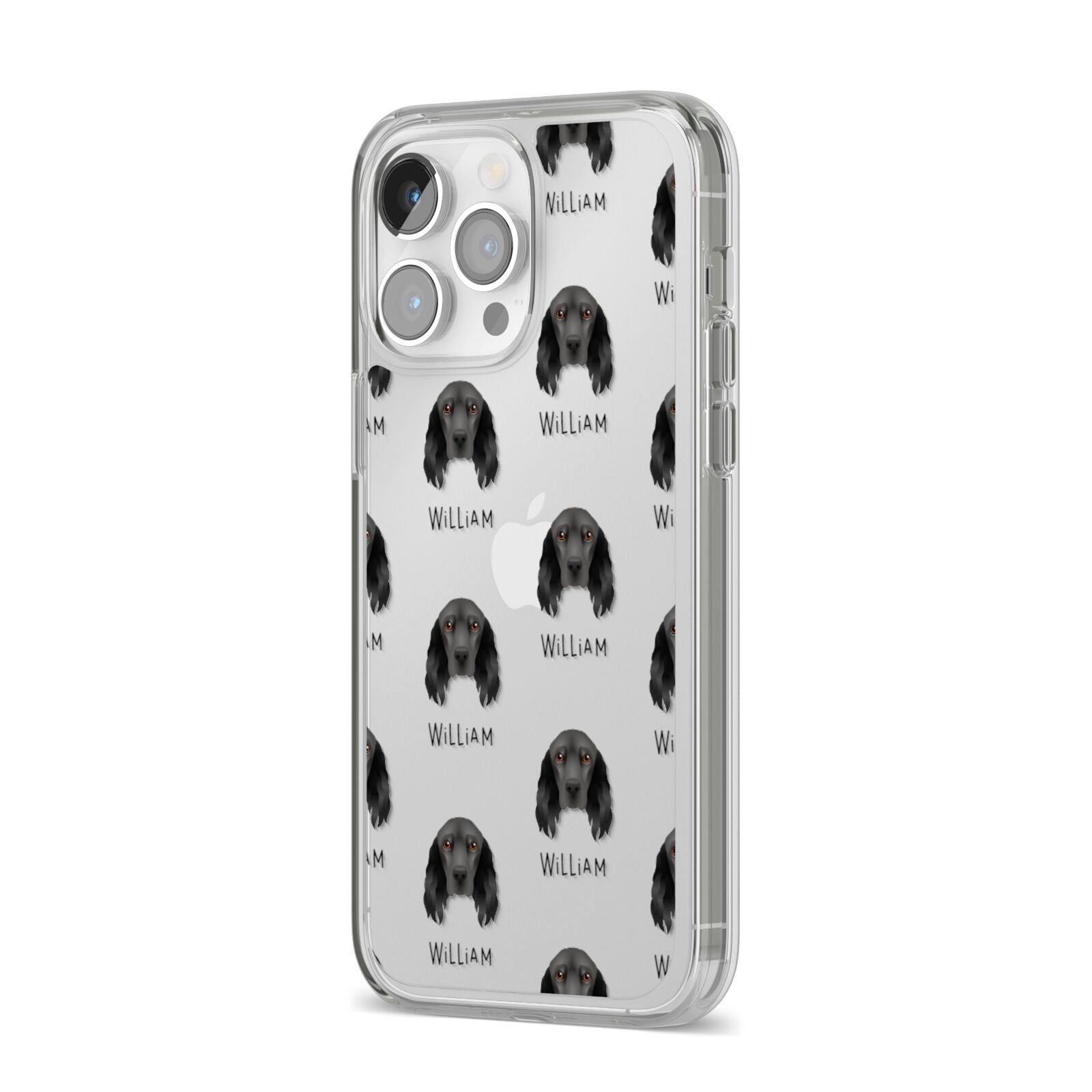 Field Spaniel Icon with Name iPhone 14 Pro Max Clear Tough Case Silver Angled Image